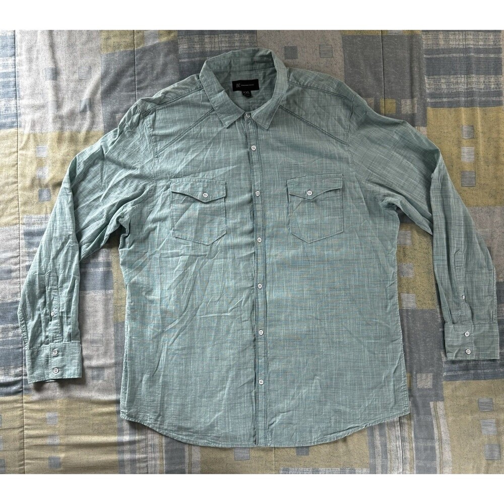 INC International Concepts Button Front Baby Blue Long Sleeve Collard Men Sz XXL
